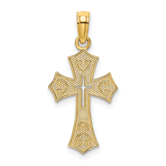10K Textured Cut Out Center Cross Charm